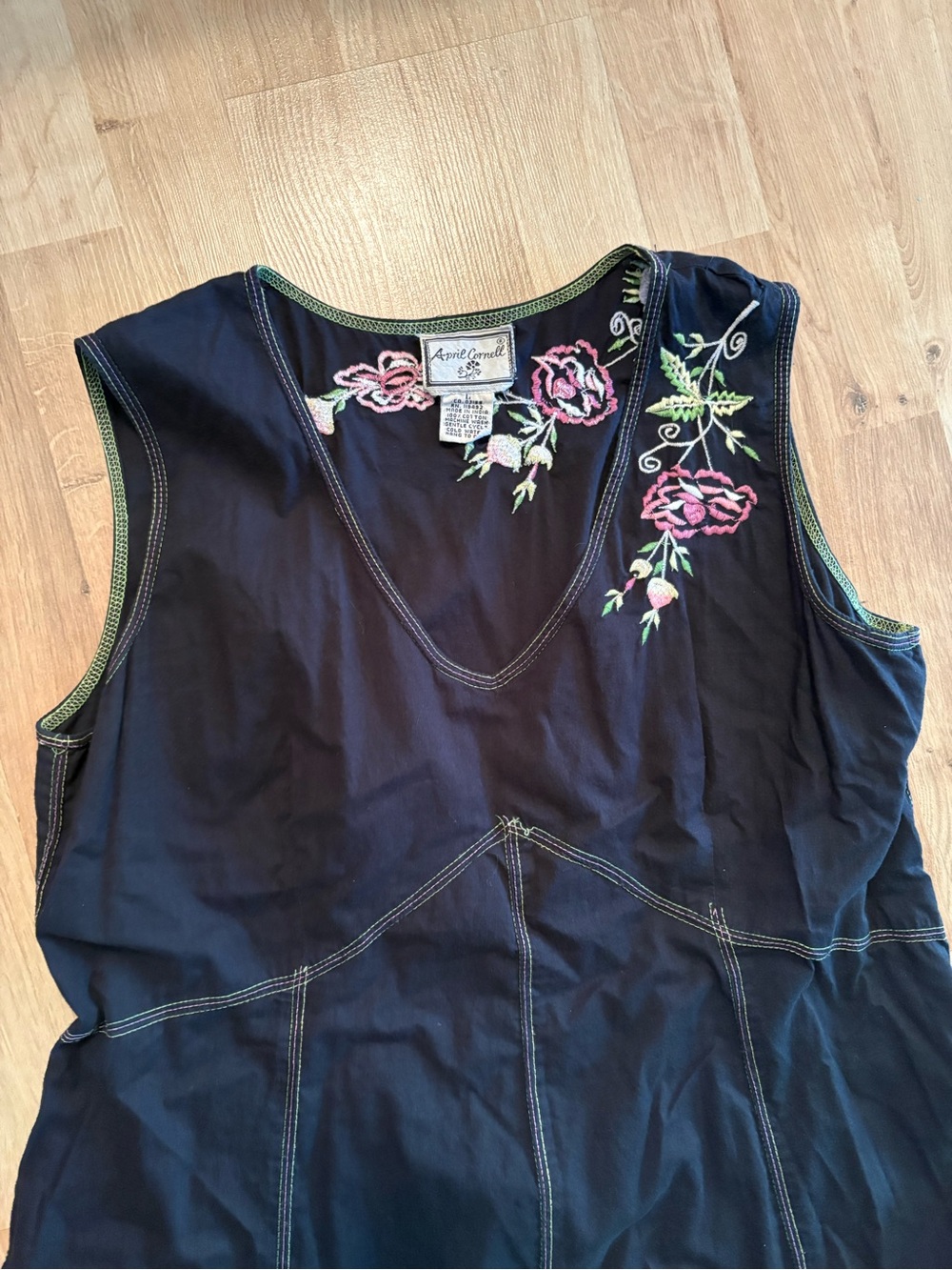 April Cornell 100% Cotton Boho Peasant Dress with Floral Embroidery Size Large - Picture 3 of 7